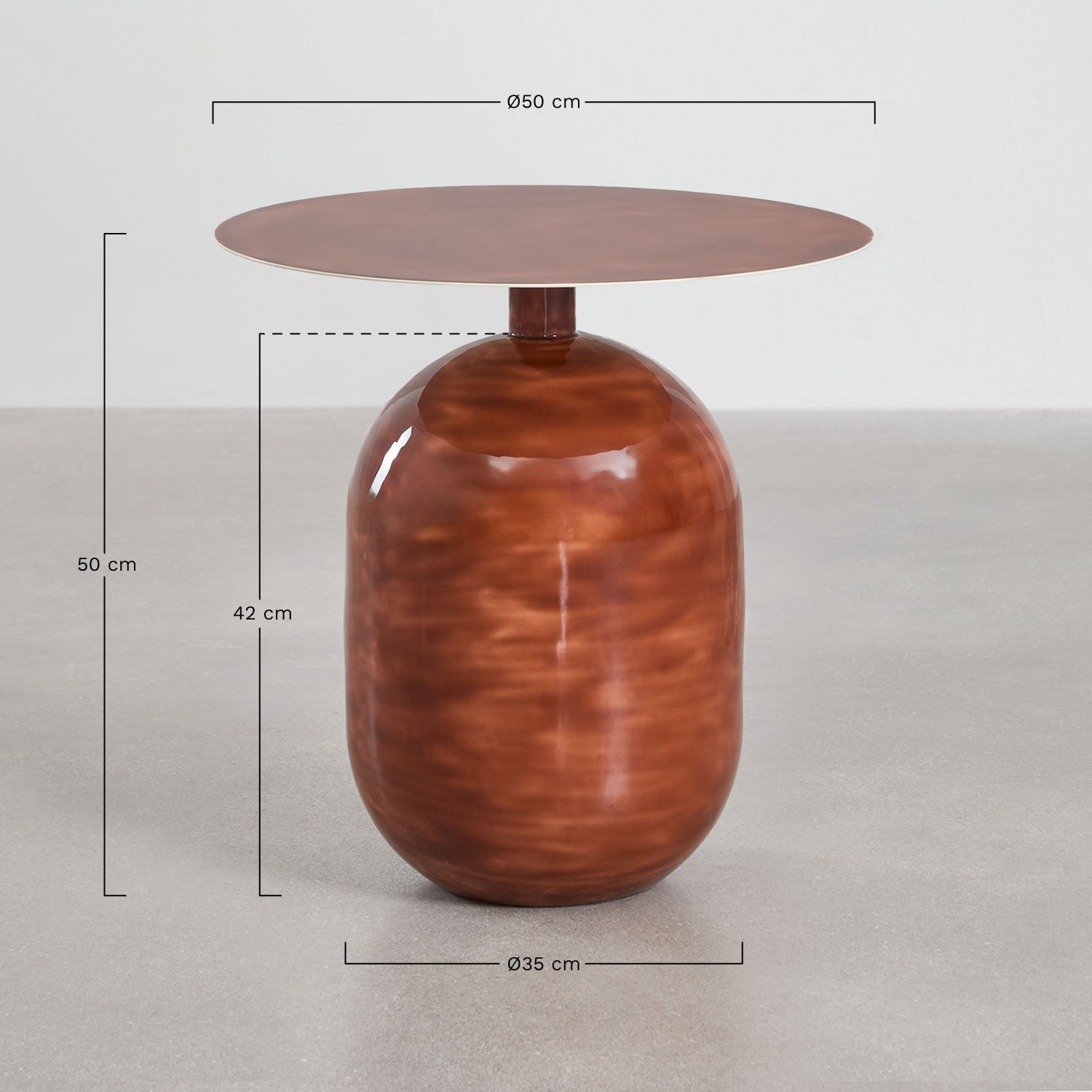 Truax round iron nightstand, MEASURES