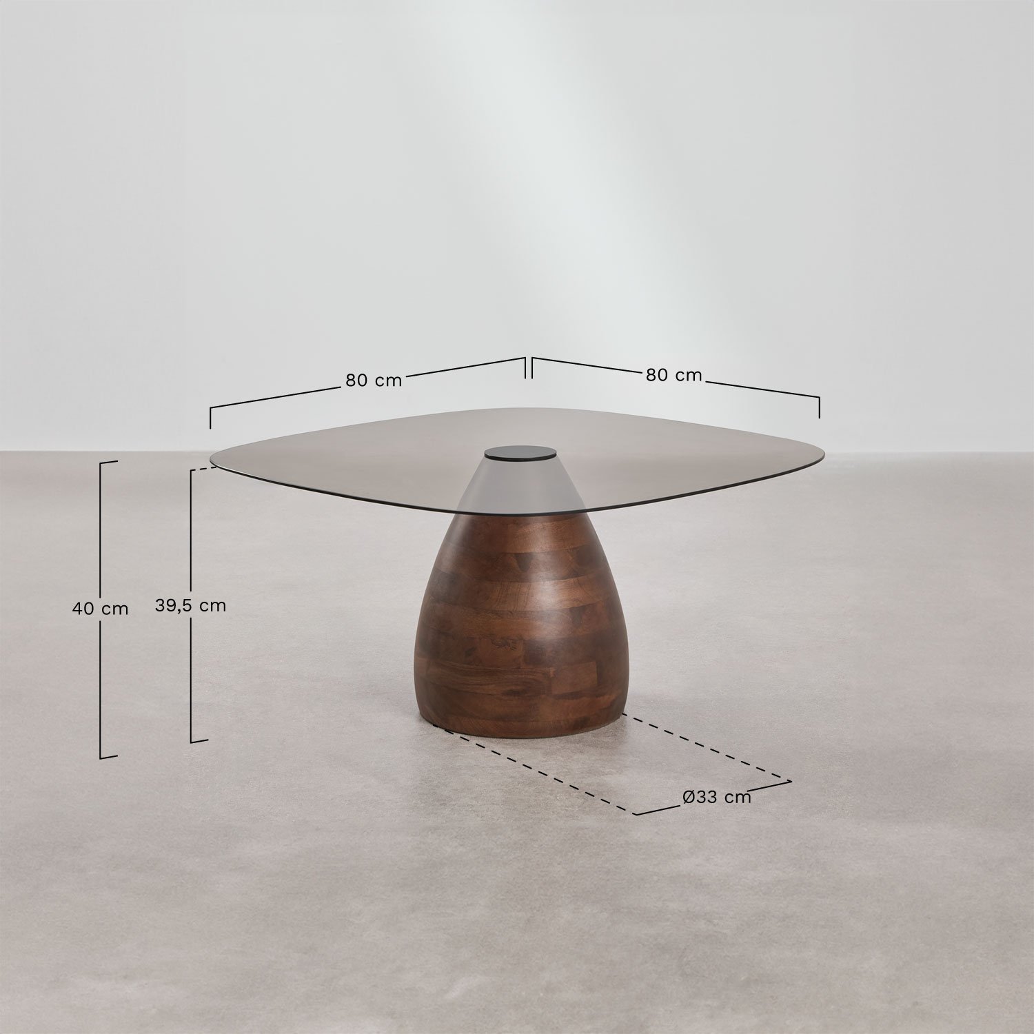 Set of 2 square coffee tables in mango wood and tempered glass Mariana, MEASURES