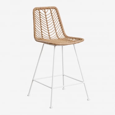 Pack Of 4 High Garden Stools In Gouda Natural Synthetic Rattan Natural & ↑65 Cm & White & No Cushion - Sklum
