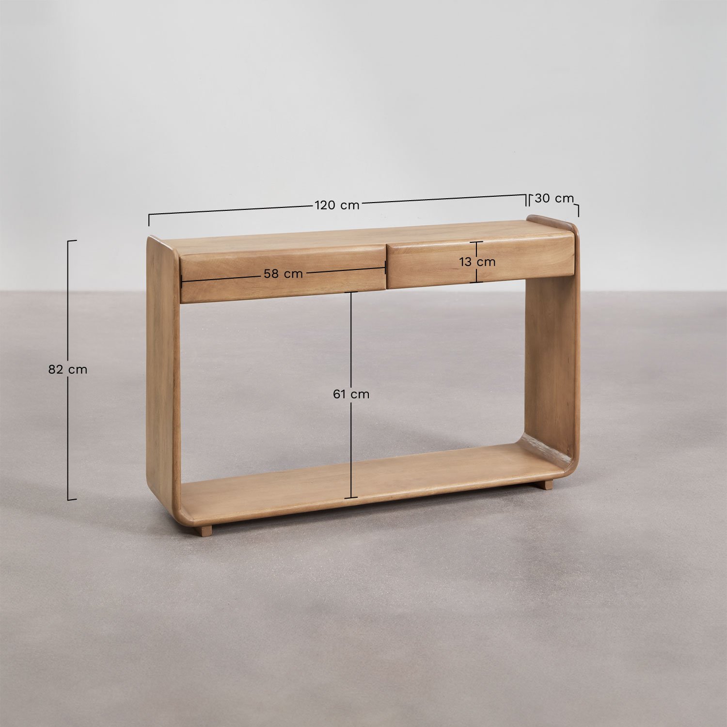 Rectangular entryway console 120x30 cm in Tinsley wood, MEASURES