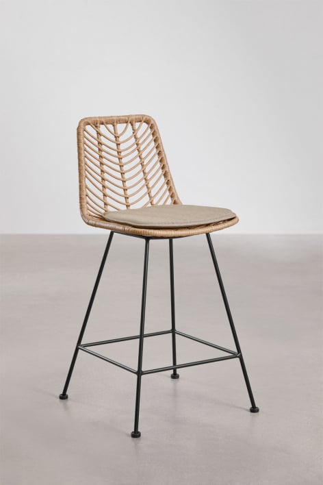 High stool 75 cm in natural finish synthetic rattan and black legs Gouda natural