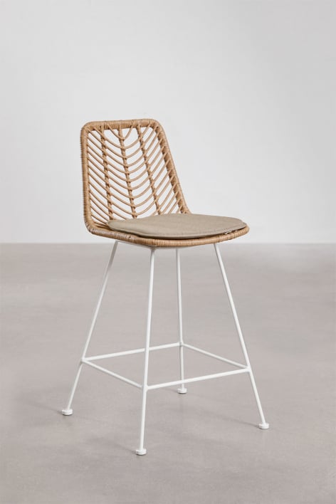 High stool 75 cm in natural finish synthetic rattan and black legs Gouda natural