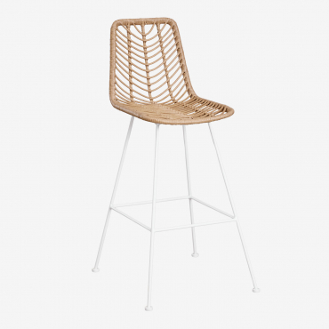 Pack Of 4 High Stools In Gouda Natural Synthetic Rattan Natural & ↑75 Cm & White & No Cushion - Sklum