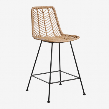 Pack Of 4 High Stools In Gouda Natural Synthetic Rattan Natural & ↑65 Cm & Black & No Cushion - Sklum
