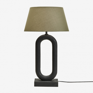 Tiberia Mango Wood Table Lamp Plain Black & Sage Green Ø40 Cm Monaco - Sklum