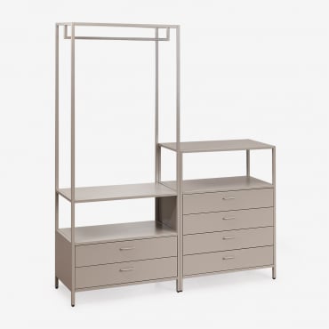 Janine 2-piece Open Modular Wardrobe With Clothes Rack And Drawers Brown Moka - Sklum