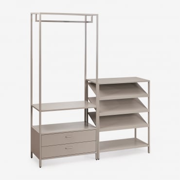 Janine 2-piece Open Modular Wardrobe With Drawers And Low Steel Shoe Rack Brown Moka - Sklum