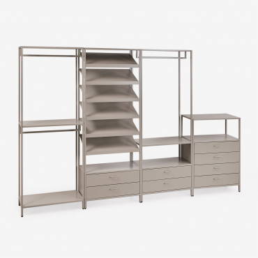 Janine 4-piece Open Modular Wardrobe With Steel Drawers Brown Moka - Sklum