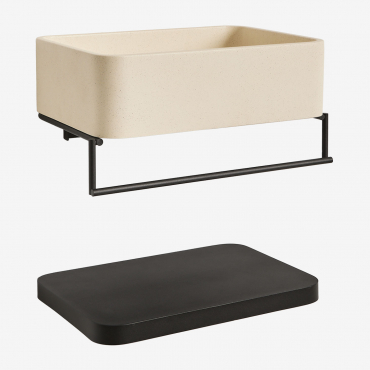 Rectangular Washbasin 40x30 Cm With Integrated Towel Rack In Korab Cement And Metal Beige Cream - Sklum