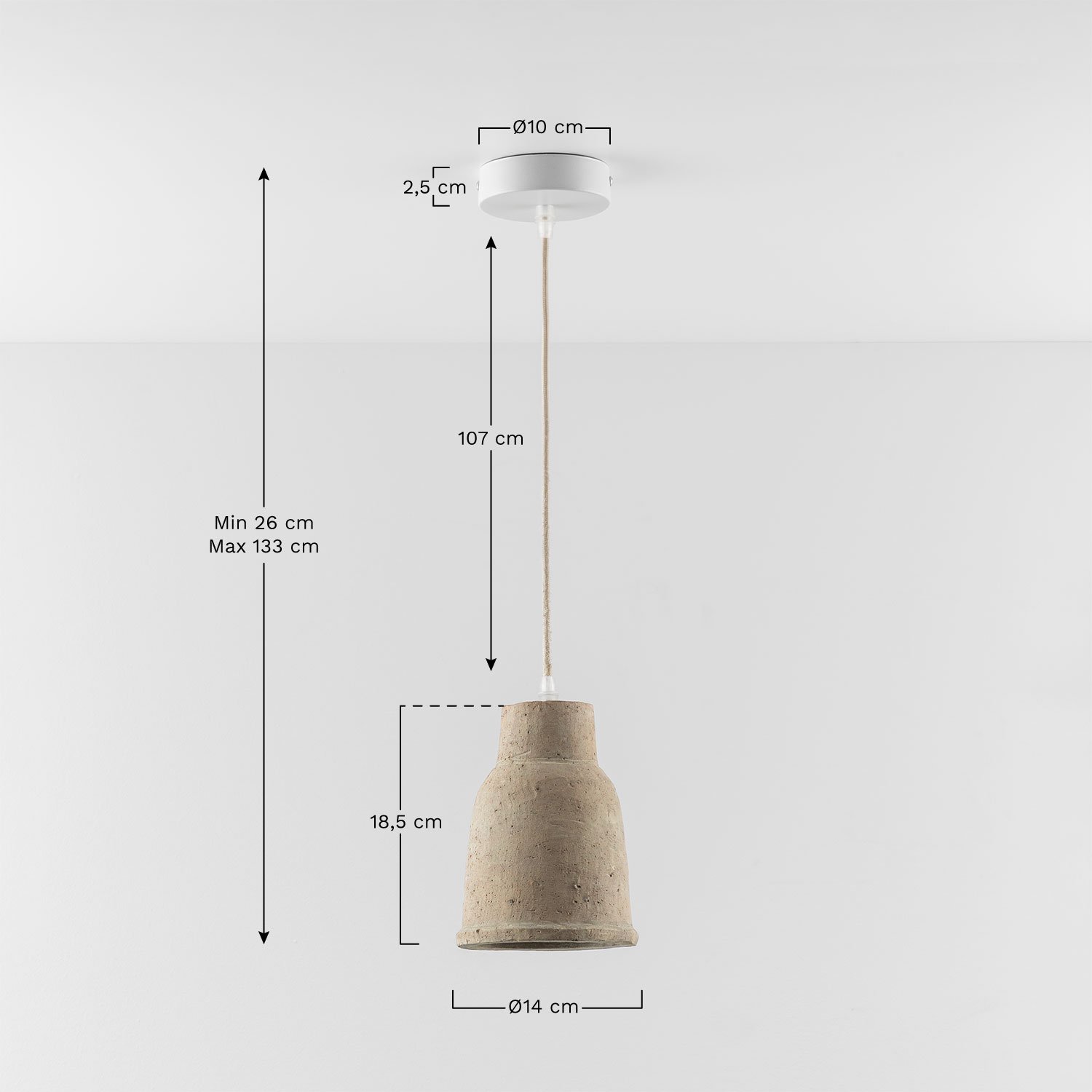 Sainza terracotta ceiling lamp, MEASURES