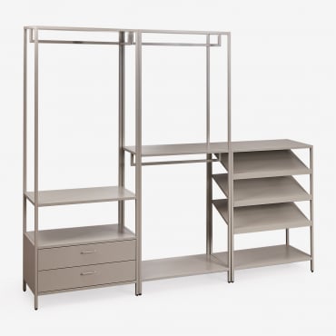 Janine 3-piece Open Modular Wardrobe With Low Steel Shoe Rack Brown Moka - Sklum