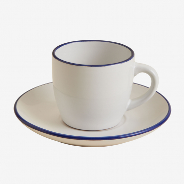 Pack Of 2 Ronilena Stoneware Coffee Cups With Saucers, 22 Cl White Gardenia - Blue Ken - Sklum
