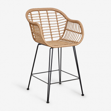 Set Of 4 High Stools In Synthetic Rattan Zole ↑75 Cm & No Cushion - Sklum