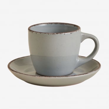 Pack Of 2 Ronilena Stoneware Coffee Cups With Saucers, 9 Cl Dolphin Grey - Brown - Sklum