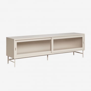 Paoline Tv Cabinet 180x40 Cm In Steel And Glass Beige Cream - Sklum