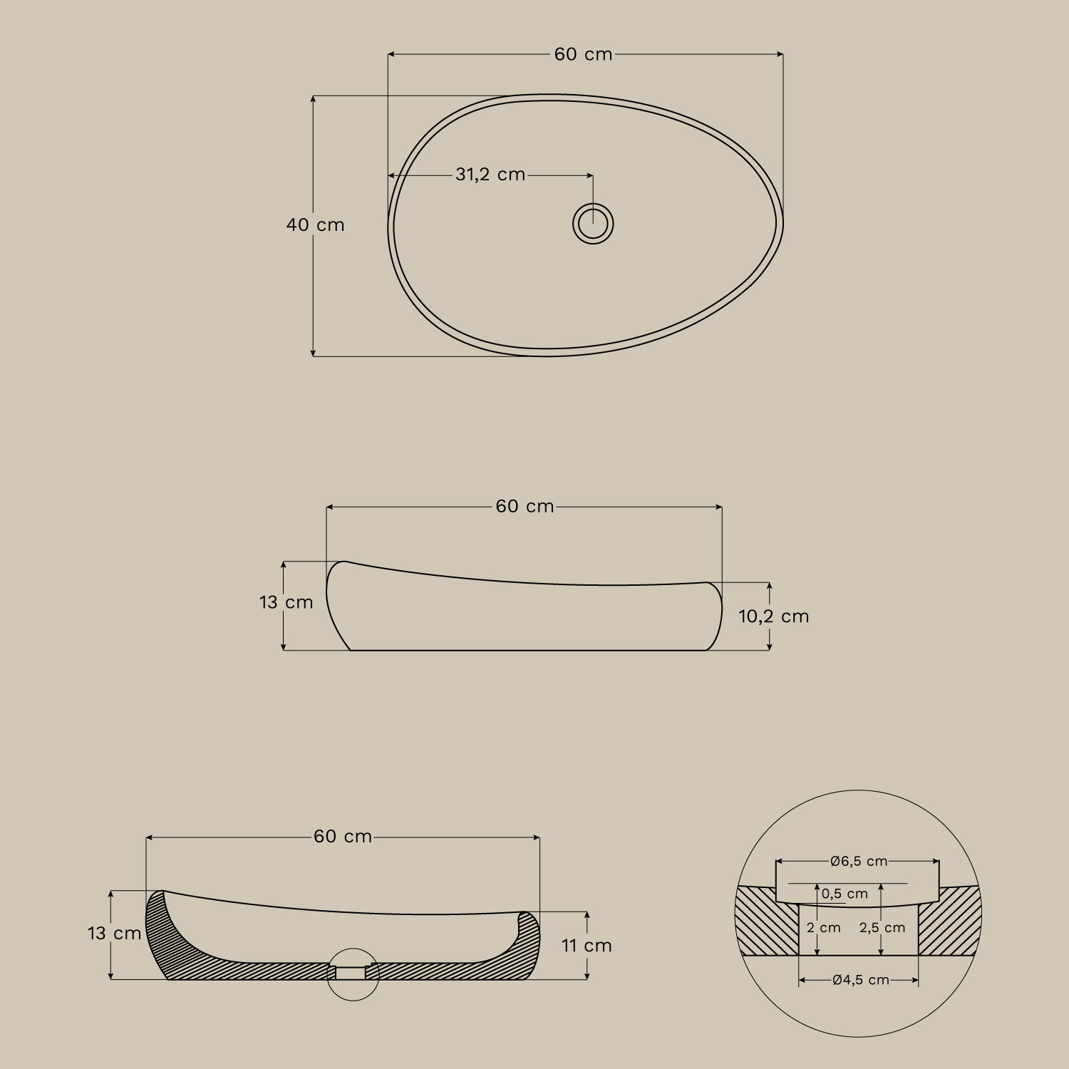 Bethany Concrete Sink, MEASURES
