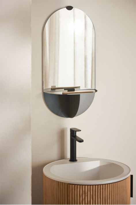 Oval wall mirror 30x60 cm with Nubino steel shelf - Granite Grey