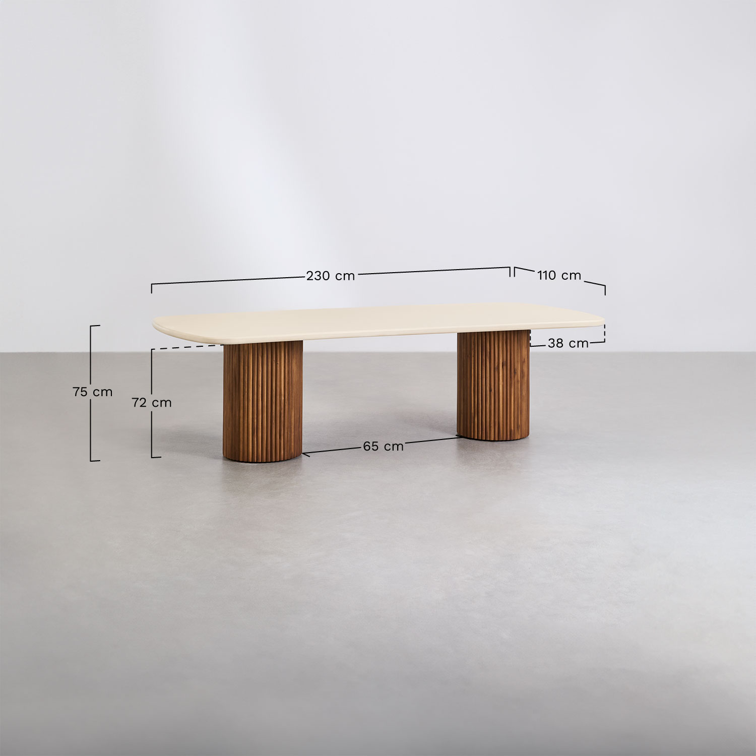 Sirvon rectangular garden table in cement and acacia wood, MEASURES