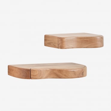Set Of 2 Nireimi Acacia Wood Wall Shelves ↔︎ 40 Cm - ↔︎ 60 Cm - Sklum