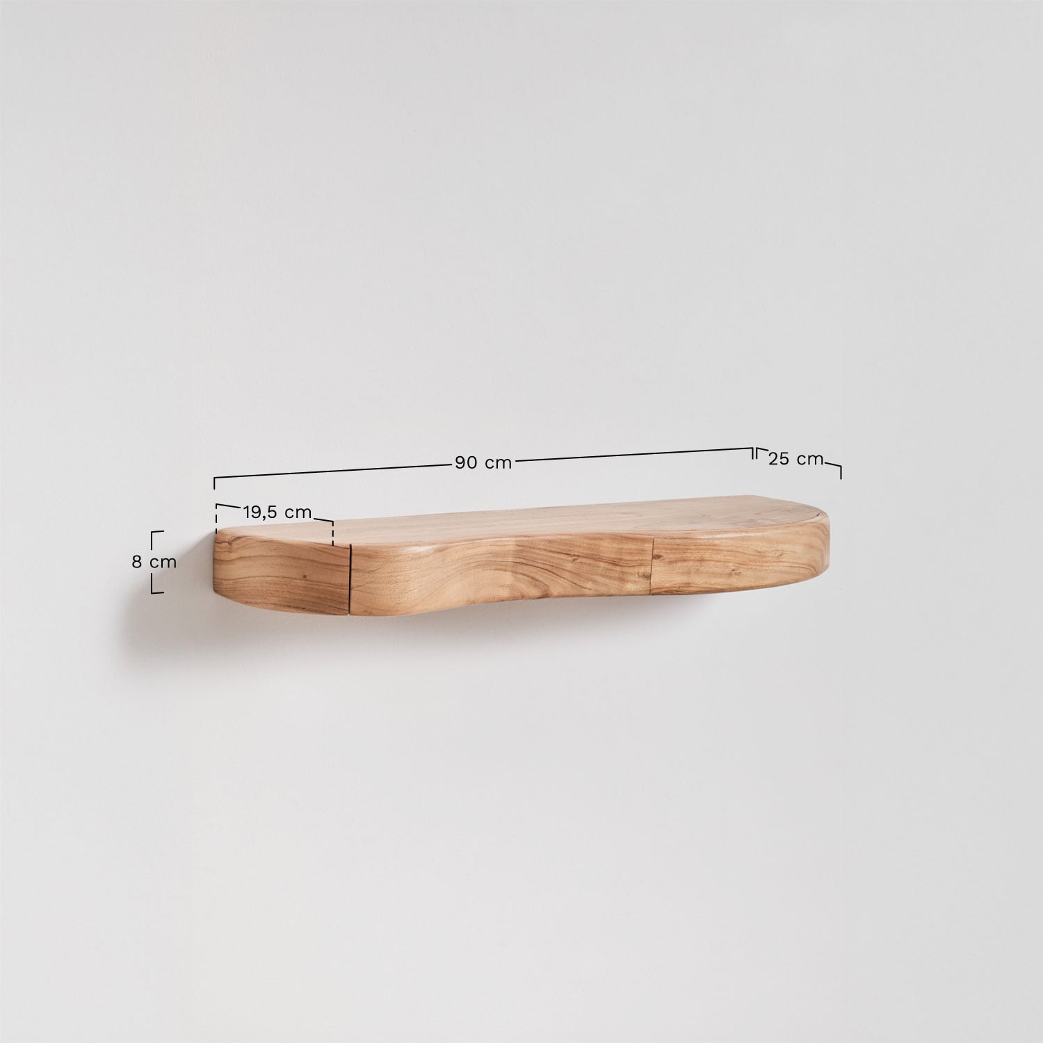 Set of 2 wall shelves with storage in acacia wood Nireimi, MEASURES