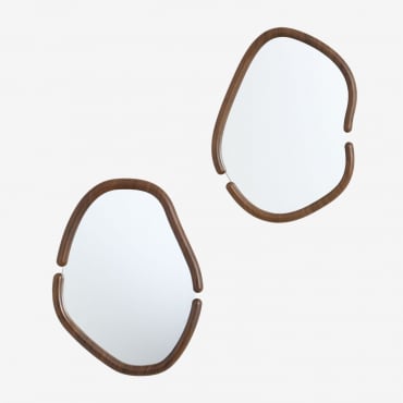 Set Of 2 Oval Wall Mirrors In Vixidel Mdf Dark Brown Wood - Sklum