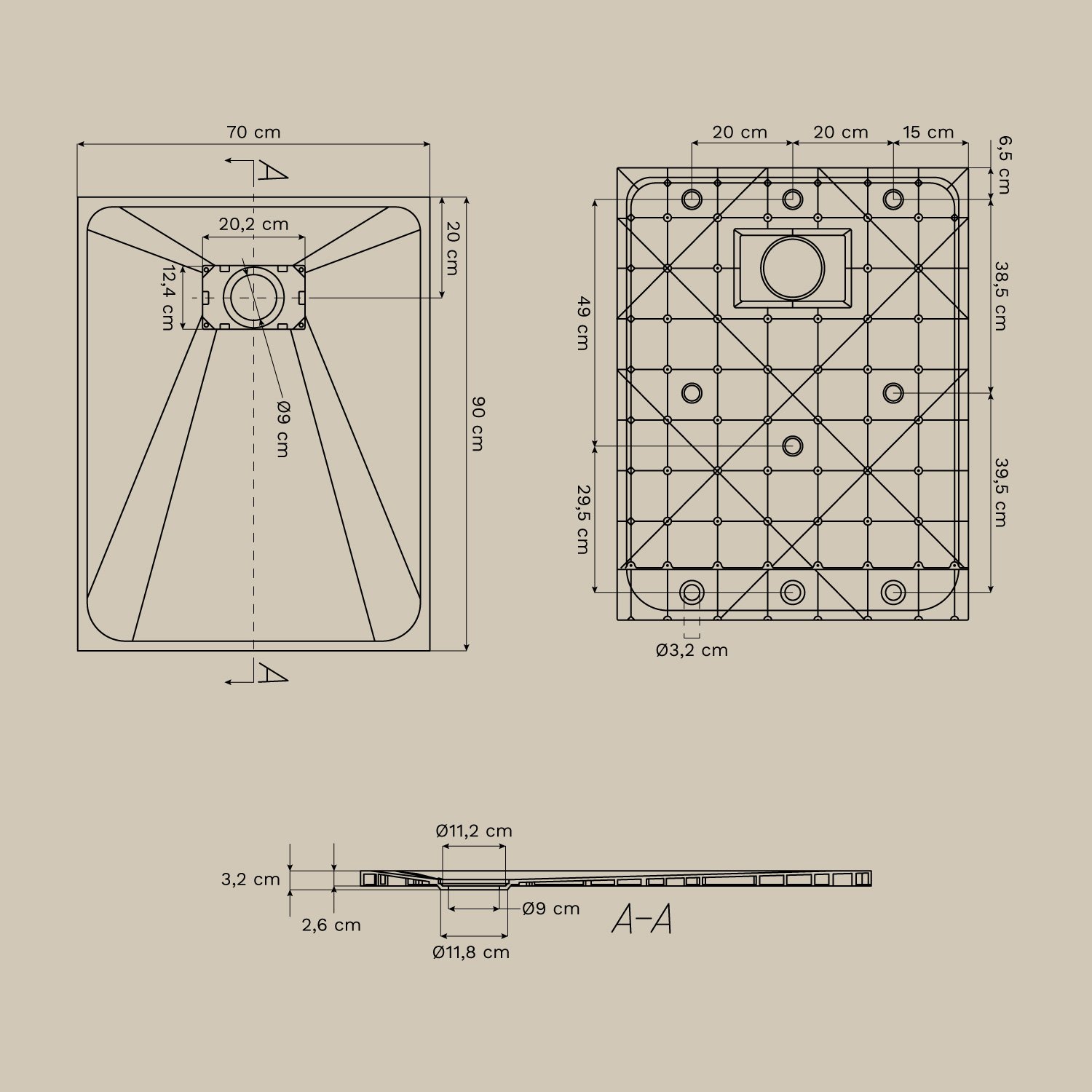 Soho rectangular, non-slip, extra-flat SMC resin shower tray, MEASURES