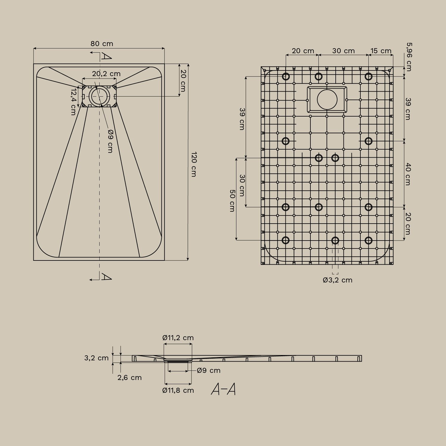 Soho rectangular, non-slip, extra-flat SMC resin shower tray, MEASURES