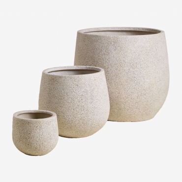 Set Of 3 Outdoor Planters Ø20 Cm / Ø35 Cm / Ø50 Cm In Ugor Polyresin Light Sand Brown - Sklum