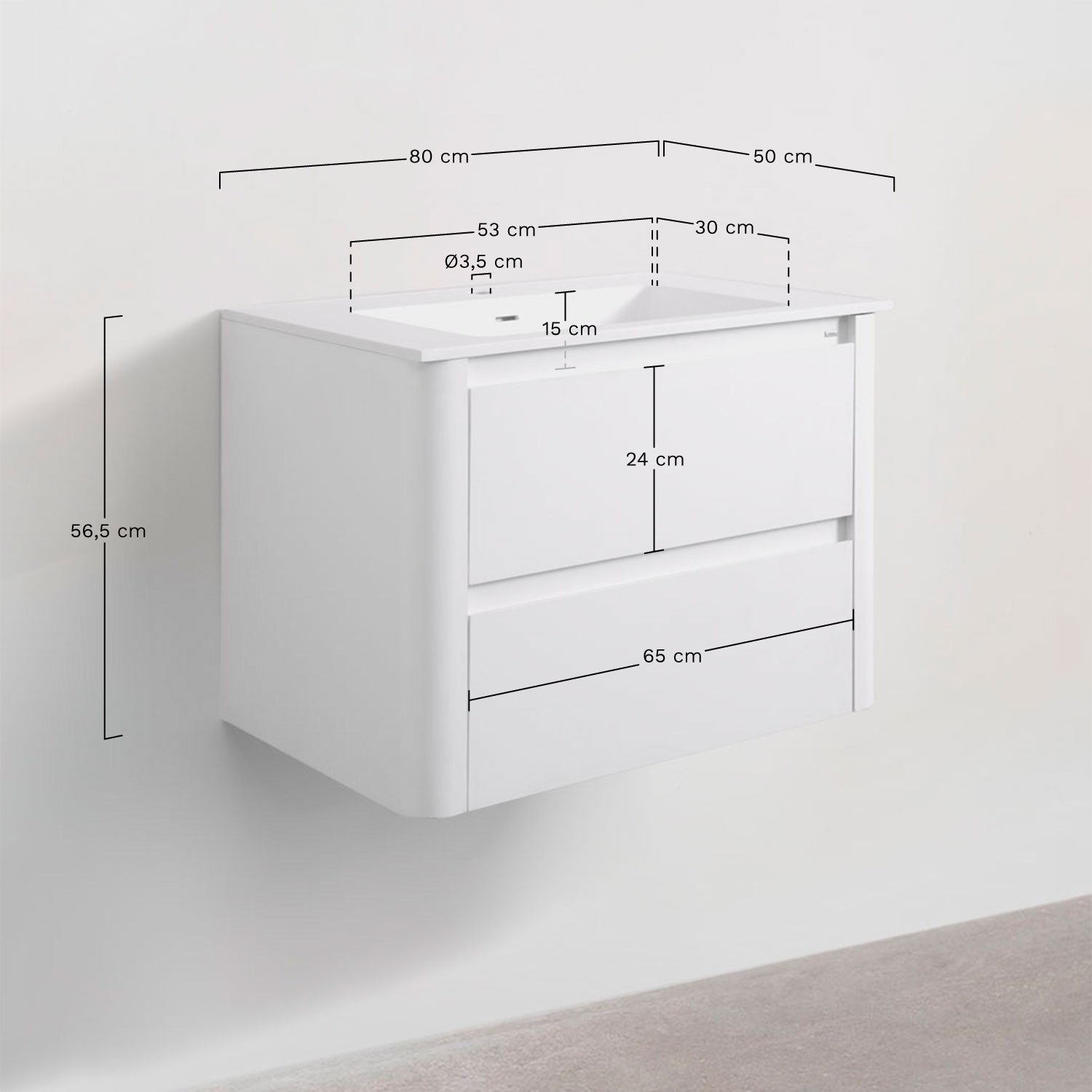 Conjunto de mueble de baño en madera con lavabo integrado Egerton, medidas