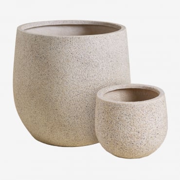 Set Of 2 Planters Ø20 Cm / Ø50 Cm In Polyresin Ugor Light Sand Brown - Sklum