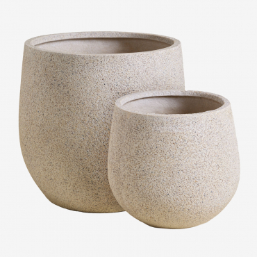 Set Of 2 Planters Ø35 Cm / Ø50 Cm In Ugor Polyresin Light Sand Brown - Sklum