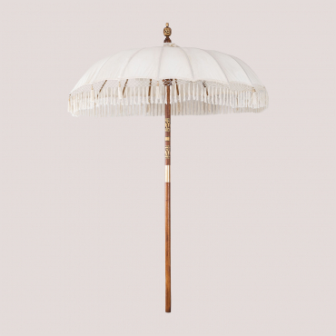 Ø186 Cm Parasol In Orongo Fabric And Wood Gardenia White - Sklum