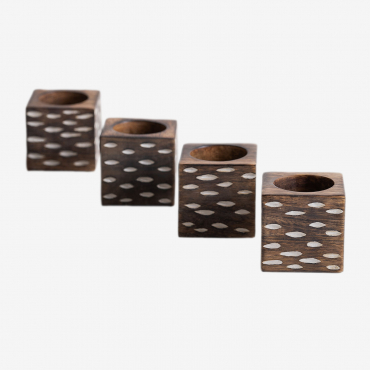 Set Of 4 Elon Wooden Napkin Rings Recycled Wood - Sklum