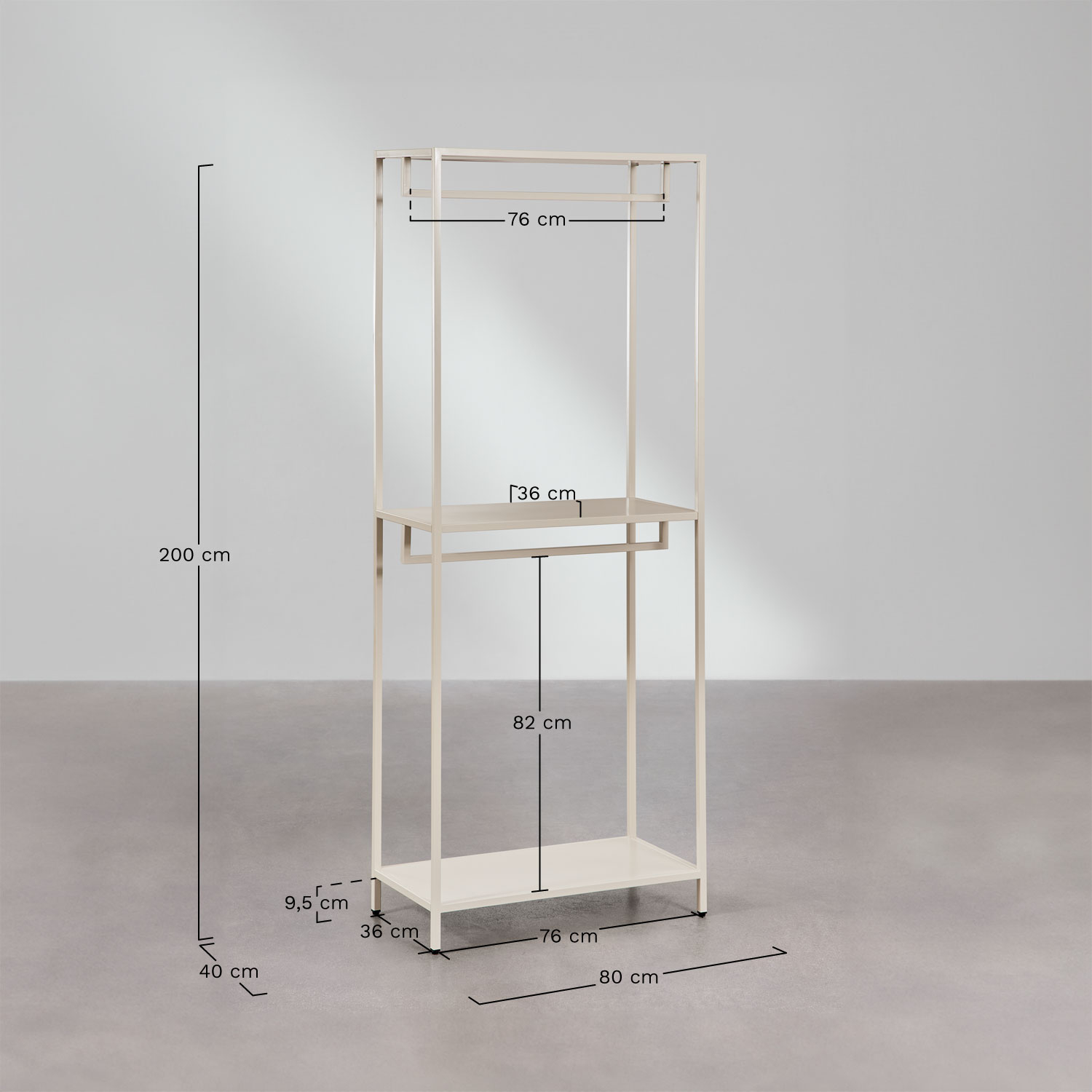 Janine open steel wardrobe, MEASURES