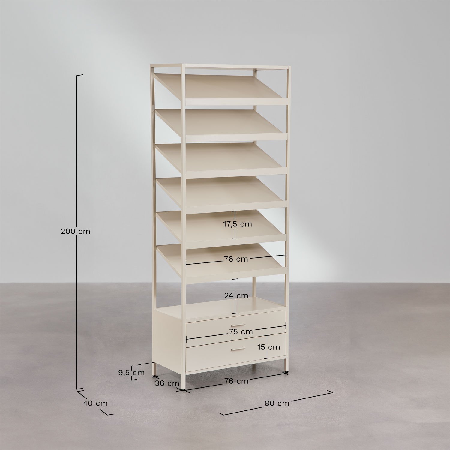 Janine steel shoe rack with drawers, MEASURES