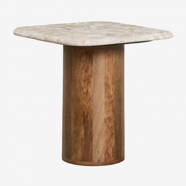 Pack Of 2 Square Bedside Tables 40x40 Cm In Marble And Mango Wood Merieines ↑40 Cm - Sklum
