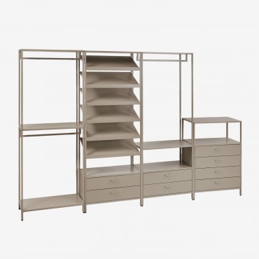 Janine 4-piece Open Modular Wardrobe With Steel Drawers Moka Brown - Sklum