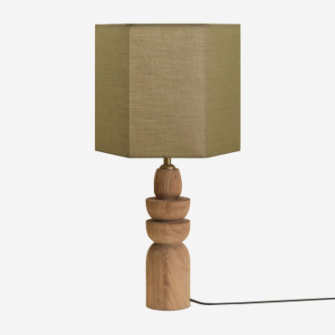 Koski Mango Wood Table Lamp Mango Wood & Sage Green Ø30 Cm Tenerife - Sklum