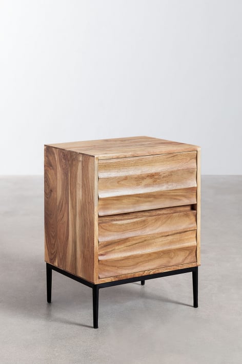 Pack of 2 rectangular acacia wood bedside tables Petter