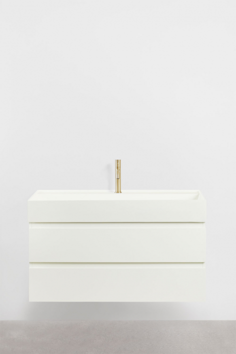 Suspended bathroom furniture set in wood and ash veneer with integrated Ona sink - White