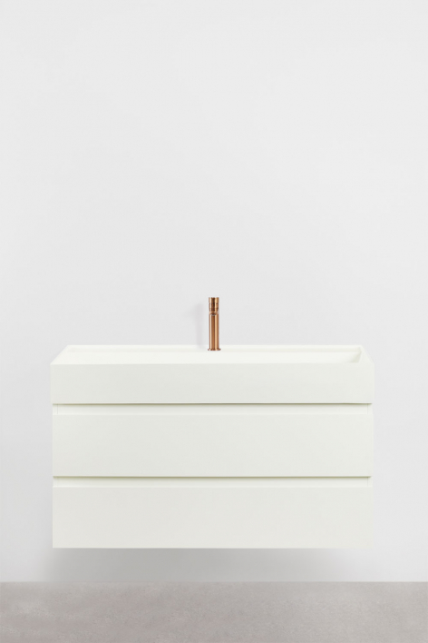 Suspended bathroom furniture set in wood and ash veneer with integrated Ona sink - White