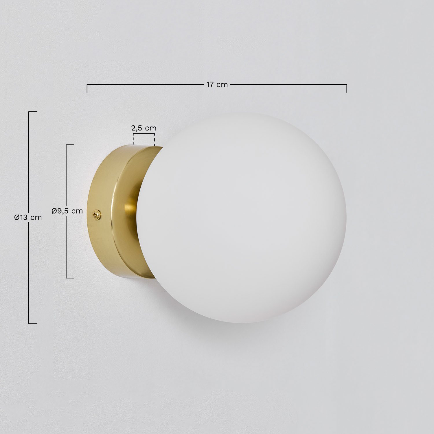 Uvol Traditional stainless steel wall light with crystal ball, MEASURES