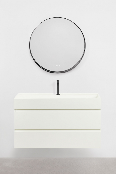 Suspended bathroom furniture set in wood and ash veneer with integrated Ona sink - White