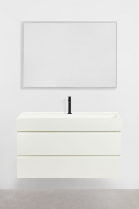 Suspended bathroom furniture set in wood and ash veneer with integrated Ona sink - White