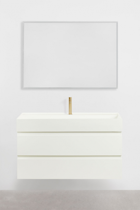 Suspended bathroom furniture set in wood and ash veneer with integrated Ona sink - White