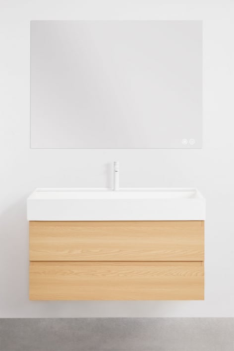 Suspended bathroom furniture set in wood and ash veneer with integrated Ona sink - Natural Wood