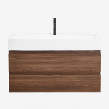 Bathroom Furniture Set In Wood And Ash Veneer With Integrated Ona Washbasin Dark Brown Wood & Mirrorless & Black ↑20 Cm With Drain - Sklum