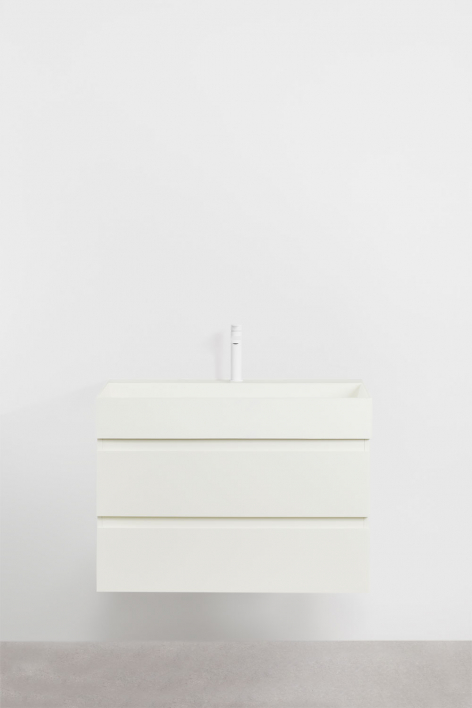 Suspended bathroom furniture set in wood and ash veneer with integrated Ona sink - White