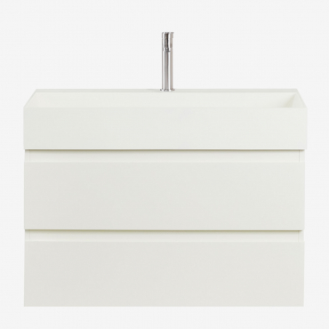 Suspended Bathroom Furniture Set In Wood And Ash Veneer With Integrated Ona Sink White & Mirrorless & Brushed Grey ↑20 Cm With Drain - Sklum