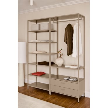 Janine 2-piece Open Modular Wardrobe With Drawers And Steel Shelving Moka Brown - Sklum